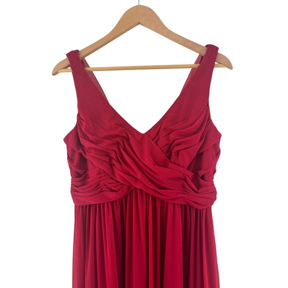 Red Mesh Draped Cowl Back Long Gown Maxi Dress Size 12 Bridesmaid Holiday Party - Picture 5 of 8